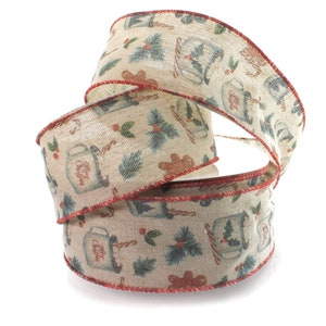 2 1/2&quot; Wired Ribbon Christmas Hot Cocoa Gingerbread Rustic Burlap - Choose Length