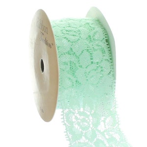 1.5&quot; Pastel Green Elastic Stretch Lace Trim Choose Length