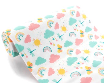 Pastel Rainbows and Butterflies DBP 4-Way Stretch Fabric - Double Brushed Polyester by the 1/2 Yard or Yard