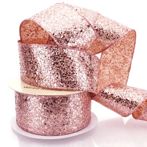 Wired Rose Gold Spangle Glitter Ribbon Wedding Holiday Valentine 2 1/2 inch #40