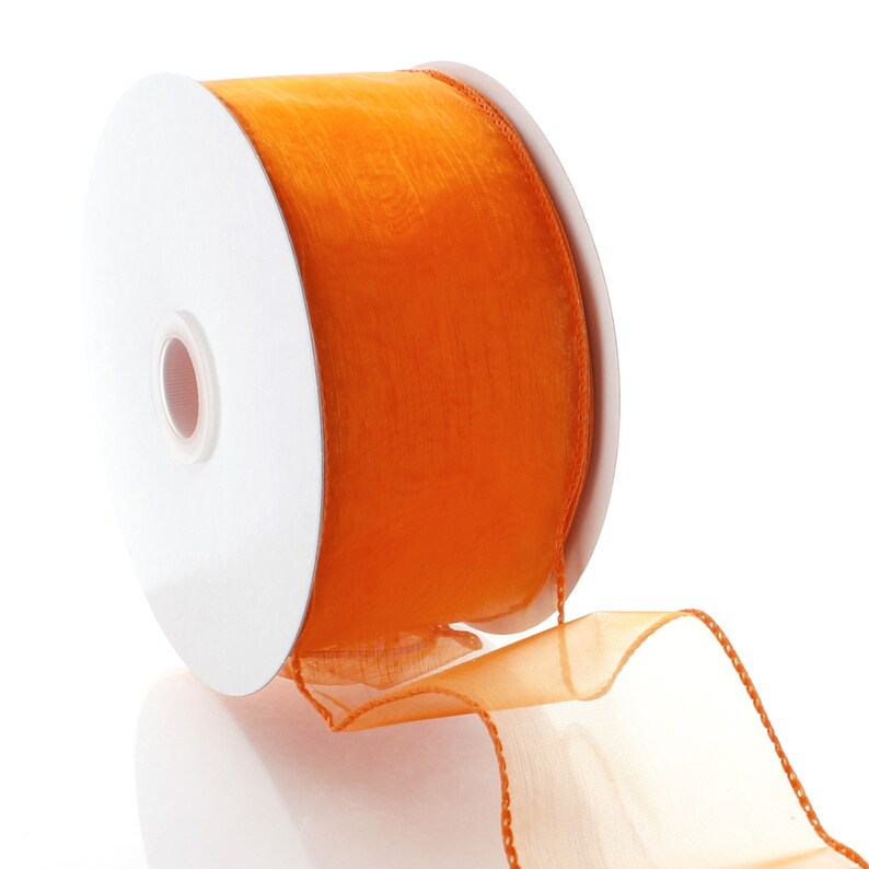 Tangerine Wired Sheer Organza Ribbon Choose Width Length