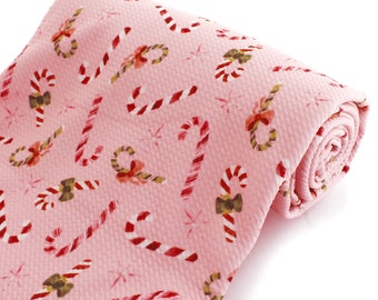 Pink Vintage Christmas Candy Canes Liverpool Bullet Stretch Fabric by the Yard or 6 inch Strips