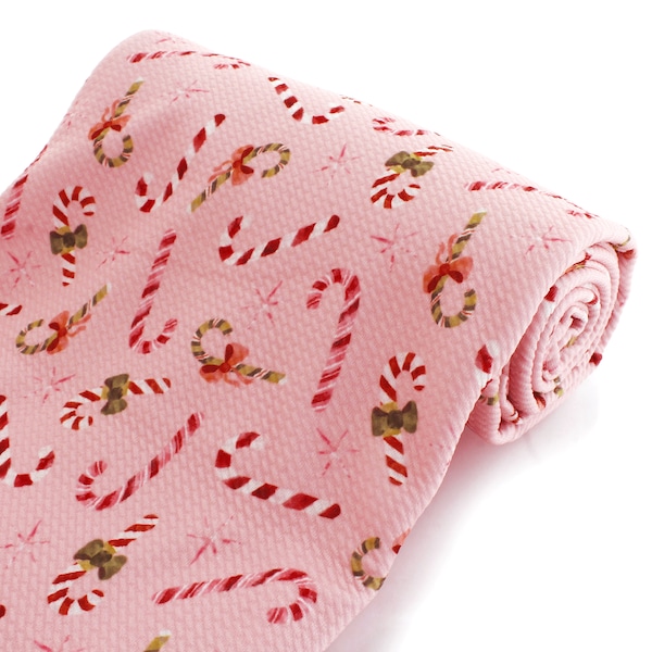 Pink Vintage Christmas Candy Canes Liverpool Bullet Stretch Fabric by the Yard or 6 inch Strips