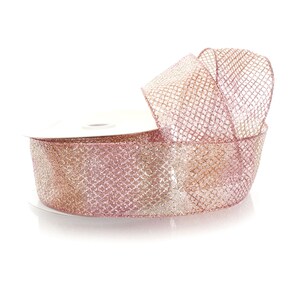 2 1/2" Wired Sheer Ombre Rose Gold Glitter Diamond Mesh - Escolha o comprimento