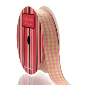 3/4&quot; Pink/Lime Gingham Plaid Ribbon
