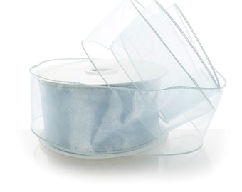 Light Blue Sheer Organza Wired Ribbon Florist #40 #9 2.5" 1.5" Wedding Floral Bouquet Fall Winter Holiday Baby