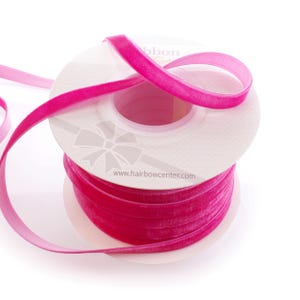 Cinta de terciopelo fucsia y rosa fuerte de 3/8", 5/8", 1" y 2" de ancho