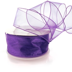 Buquê de flores de organza transparente com arame roxo real, fita para casamento e feriado, #9 #40