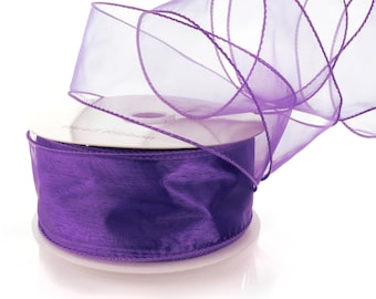 Regal Purple Wired Sheer Organza Florist Ribbon Wedding Holiday Floral Bouquet #9 #40
