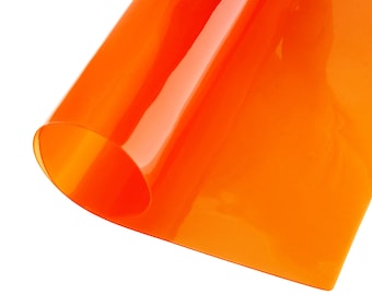 May include: A bright orange sheet of translucent plastic, folded in half, with a slight curve in the fold.
