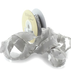 7/8&quot; Gray Satin Double Ruffle Edge Ribbon