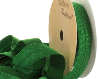 5/8" Fold Over Elastic (FOE) Ribbon 684 Emerald Green - Choose Length