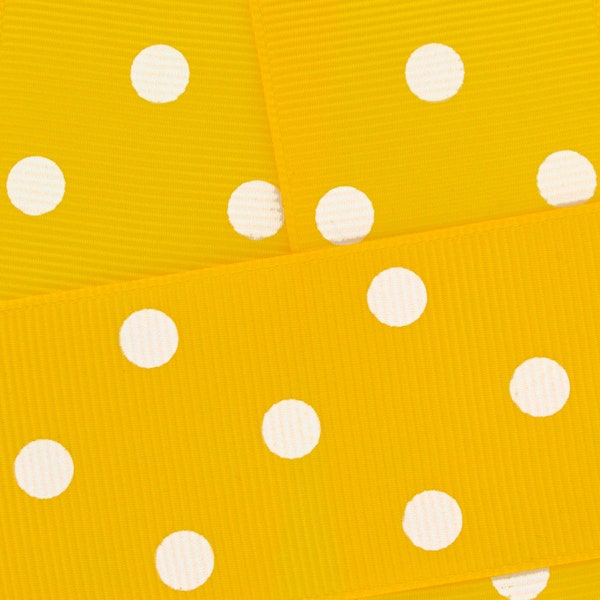 Yellow with White Polka Dot Grosgrain Ribbon Choose Width and Length