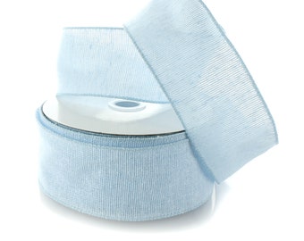 Light Blue Wired Cotton Burlap Ribbon Florist #9 #40 1.5" 2.5" Door Wreaths Rustic Wedding Christmas Baby Boy Country Farmhouse