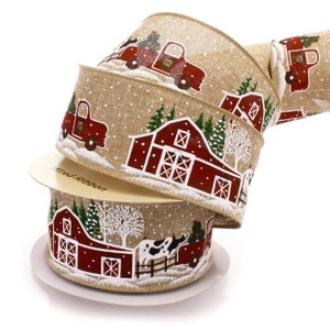 2 1/2 inch Wired Ribbon Christmas Red Barn Burlap Choose Length