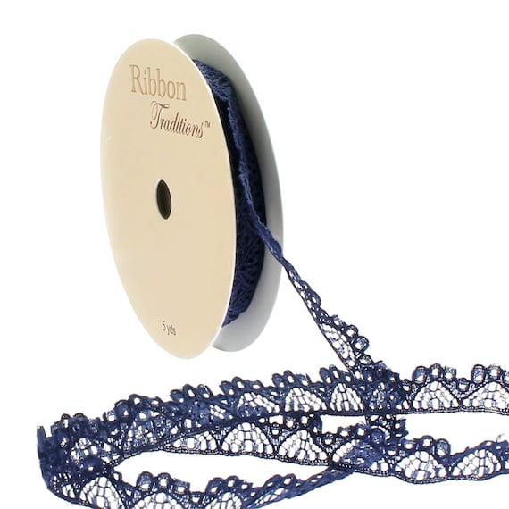 3/8" Navy Blue Vintage Narrow Lace Ribbon Trim Choose Length