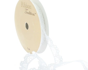 3/8" White Vintage Narrow Lace Ribbon Trim Choose Length