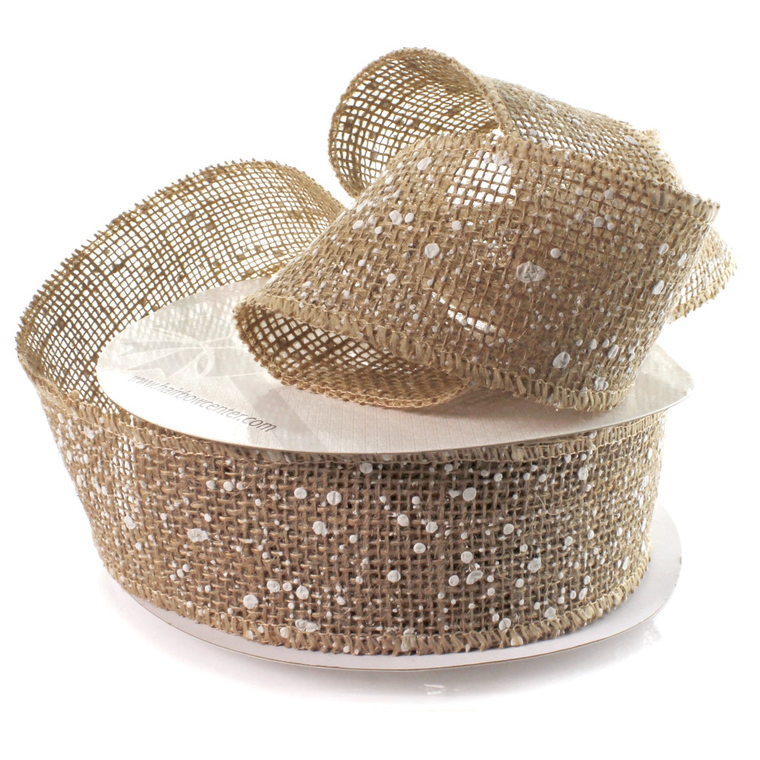 White Flocked Natural Jute Non-wired Burlap Ribbon Florist #40 2.5 ...