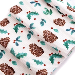 Pinecones and Ivy Christmas Winter Liverpool Bullet Stretch Fabric by the Yard or 6&quot; Strips