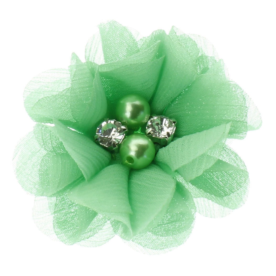 Mint Green Small Hair Flowers 2" Rounded Folded Chiffon