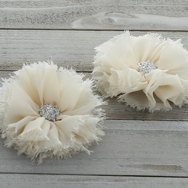 Chiffon Jewel Ballerina Hair Flower - Cream (2 flowers)