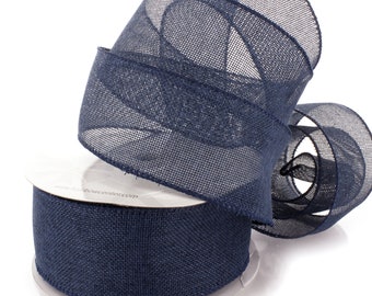 Denim Blue Wired Burlap Ribbon Florist #9 #40 1.5" 2.5" Door Wreaths Rustic Wedding Christmas Baby Boy Country Farmhouse