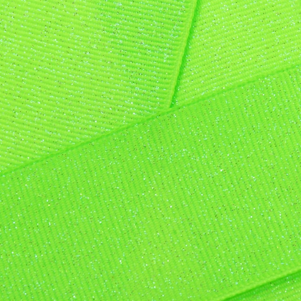 Neon Green Dazzle Glitter Grosgrain Ribbon- Choose Width / Length