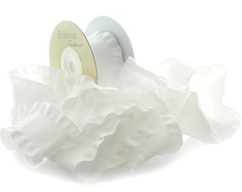 1.5 Satin Double Ruffle Edge Ribbon White 25 Yards for Hair-Bows and Sewing