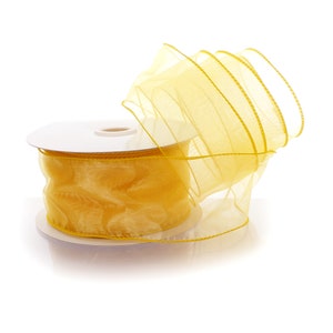 Fita com fio de organza pura em ouro amarelo florista #40 #9 2,5" 1,5" buquê floral de casamento outono inverno férias