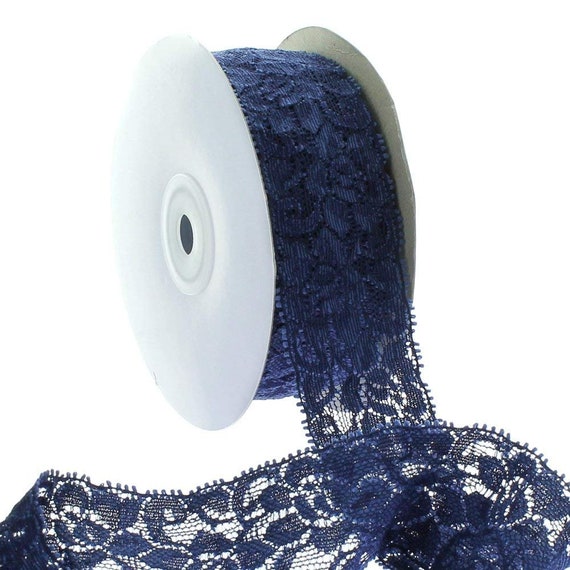 1.5 Navy Blue Elastic Stretch Lace Trim Choose Length Etsy Canada