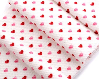 Pink Valentine Hearts Ditsy Liverpool Bullet Stretch Fabric by the Yard or 6" Strips