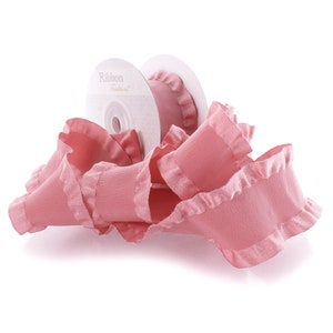 1.5&quot; Dusty Mauve Satin Double Ruffle Ribbon Choose 3 or 25 yards
