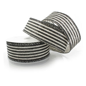 2 1/2&quot; Wired Black/Off-White Farmhouse Stripes Burlap - Choose Length