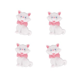 White Kitten Cat-Themed Flatback Resin Craft Embellishments (4 pcs)