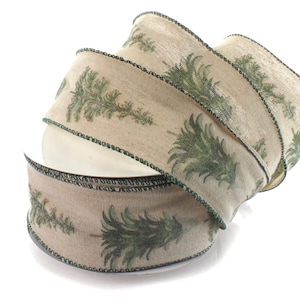Wired Ribbon Christmas Snowy Winter Trees Rustic Burlap 2 1/2 inch Holiday