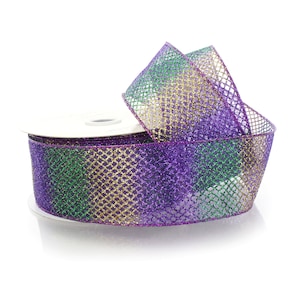 2 1/2&quot; Wired Sheer Ombre Purple Glitter Diamond Mesh - Choose Length