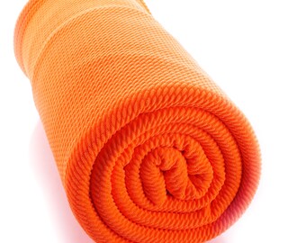 thumbnail image 2 of Liverpool Textured Fabric – 4-Way Stretch Scuba Neon Melon Orange (Sold By The Yard) By Payless Fabric, Made In USA 2 of 6
