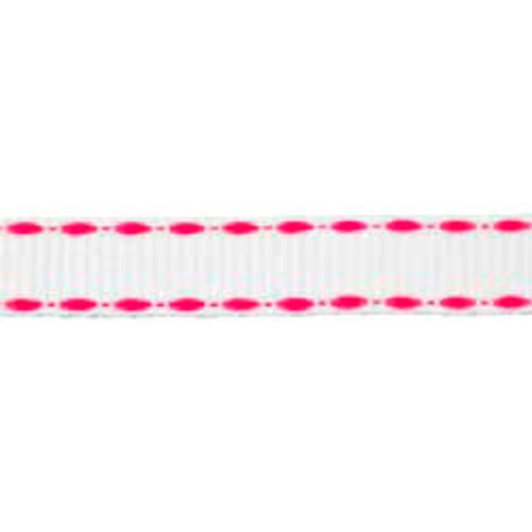 Pink with White Saddle Stitch Ribbon, 5/8 x 25 Yards
