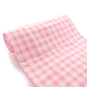 Pink Country Gingham Plaid DBP 4-Way Stretch Fabric - Double Brushed Polyester by the 1/2 Yard or Yard