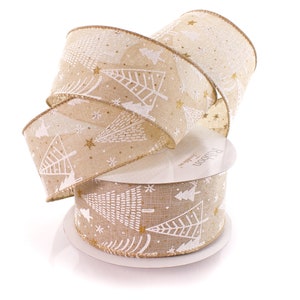 Wired Ribbon Christmas Boho Scandi Trees 2 1/2 inch Holiday Vintage Winter Natural Burlap