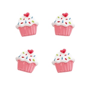 Resinas decorativas de adorno artesanal de resina con parte posterior plana para cupcakes de cumpleaños rosa (4 piezas)