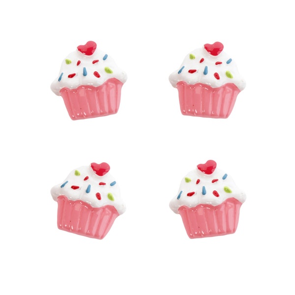 Pink Birthday Cupcake Flatback Resin Craft Embellishment Deco-Resins (4 pcs)