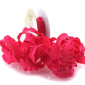7/8&quot; Shocking Pink Satin Double Ruffle Ribbon Choose 3 or 25 yards