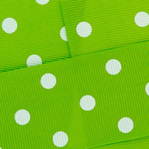 Apple Green with White Polka Dot Grosgrain Ribbon Choose Width and Length