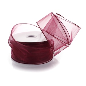 Vinho Sheer Organza Wired Ribbon Florista #40 #9 2,5" 1,5" Buquê Floral de Casamento Outono Inverno Feriado Natal