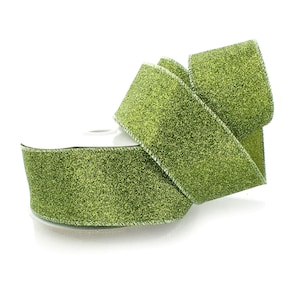 2 1/2" Wired Chartreuse Green Glitter Ribbon - Choose Length