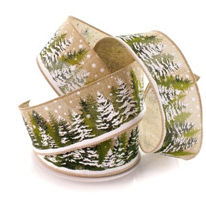 Bedraad lint Winter besneeuwde bosbomen 2 1/2 inch rustiek
