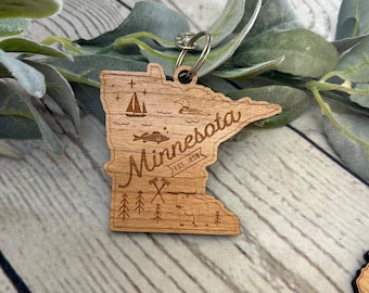 State of Minnesota Keychain/Minnesota Keychain/Minesota State Keychain/Keychain with state of Minnesota/ keychain Minn/Minn Keychain