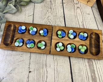 Walnut-Stained Mancala Board, Everyday Fun for All Ages, Personalized with Logo or Mascot, Classic Board Game