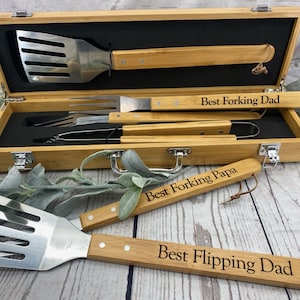 Father&#39;s Day Grill Set, Father&#39;s Day Gift, Custom Grill Set, Grilling Utensil Set, Engraved Grill Set, Gift for Dad, BBQ Set, Custom BBQ set
